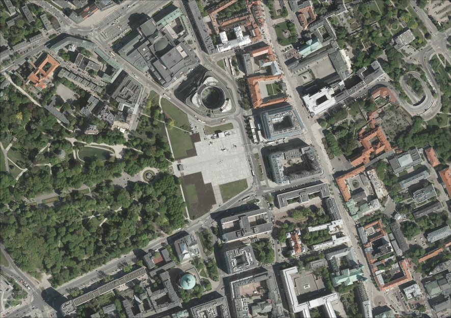 Fragment fotoplanu na podstawie zmontowanych pionowych zdjęć lotniczych z 2016 r., skala 1:2000, z zasobów Urzędu m.st. Warszawy