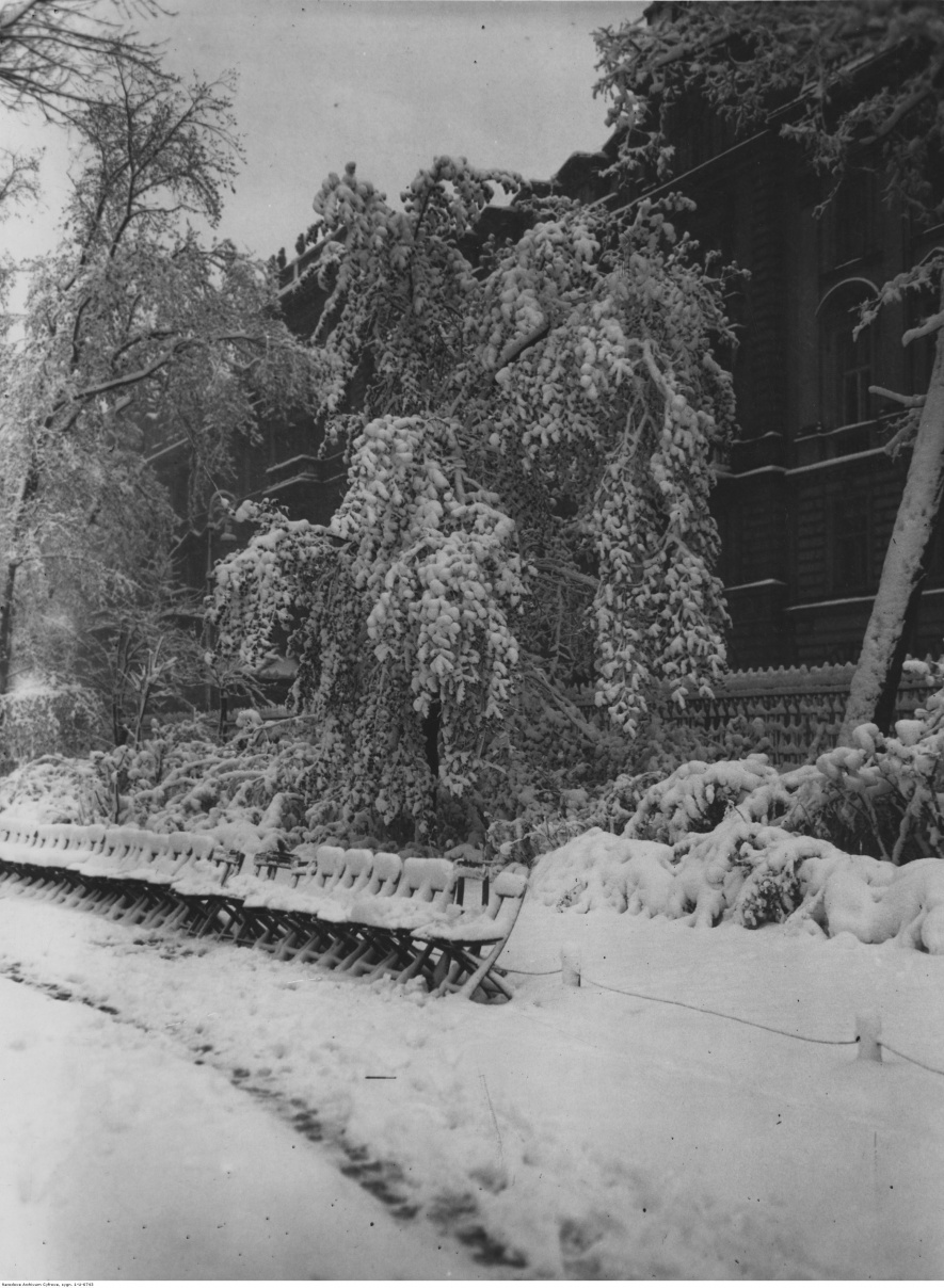 Plac Małachowskiego pokryty śniegiem, 1935, fot. Koncern Ilustrowany Kurier Codzienny - Archiwum Ilustracji, Narodowe Archiwum Cyfrowe: 1-U-6743